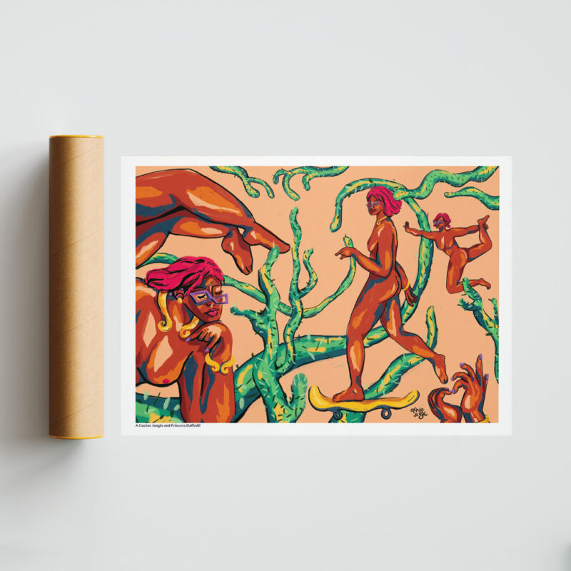 A Cactus Jungle and Princess Daffodil Art Print