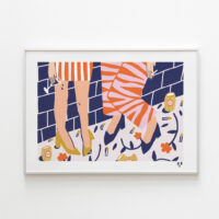 A Saturday Night Out Art Print portrays two girls drinking cocktail and beer at a bar