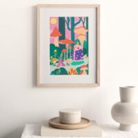 A Walk in a Park Art Print portrays fictional characters walking in a park