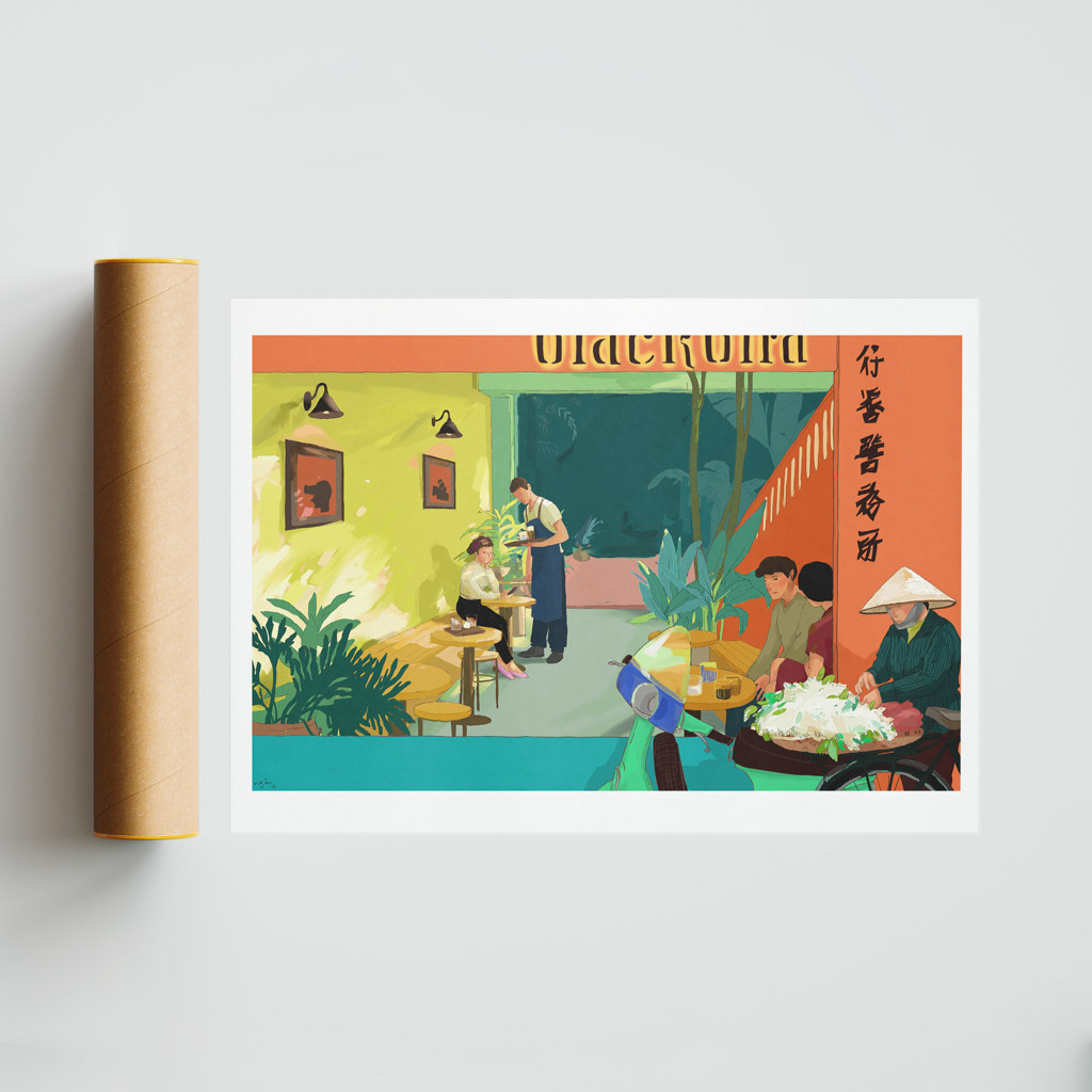 Artist Retreat in Hanoi Art print celebrates the Vietnamese café culture, its coffee drinking lifestyles