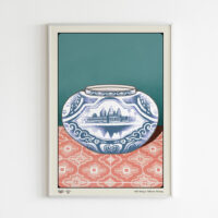 Cambodian Vase Art Print portrays Cambodian clay pot with an images of temple complex of Angkor Wat
