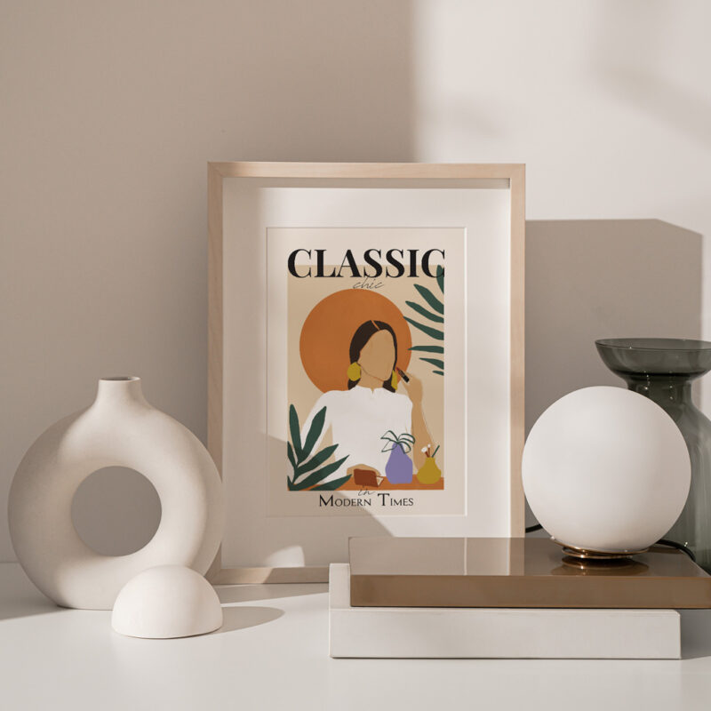 Classic Chic art print portrays a girl do makeup very stylist