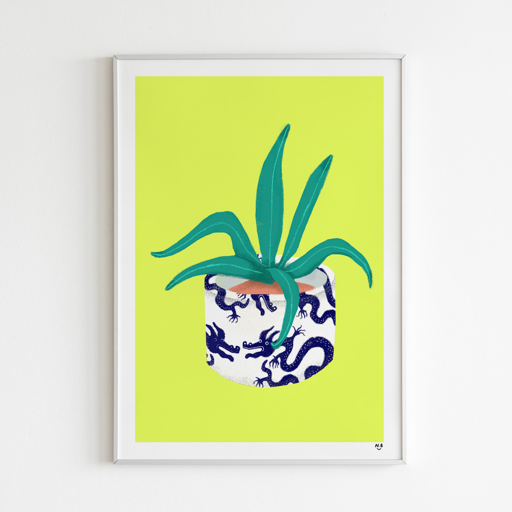 Dragon Pot Art Print portray a tradition Vietnam blue dragon ceramics