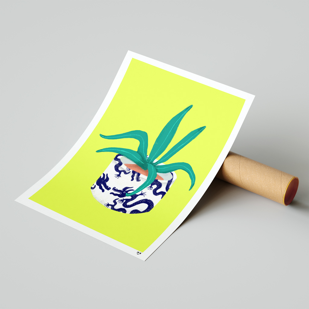 Dragon Pot Art Print portray a tradition Vietnam blue dragon ceramics