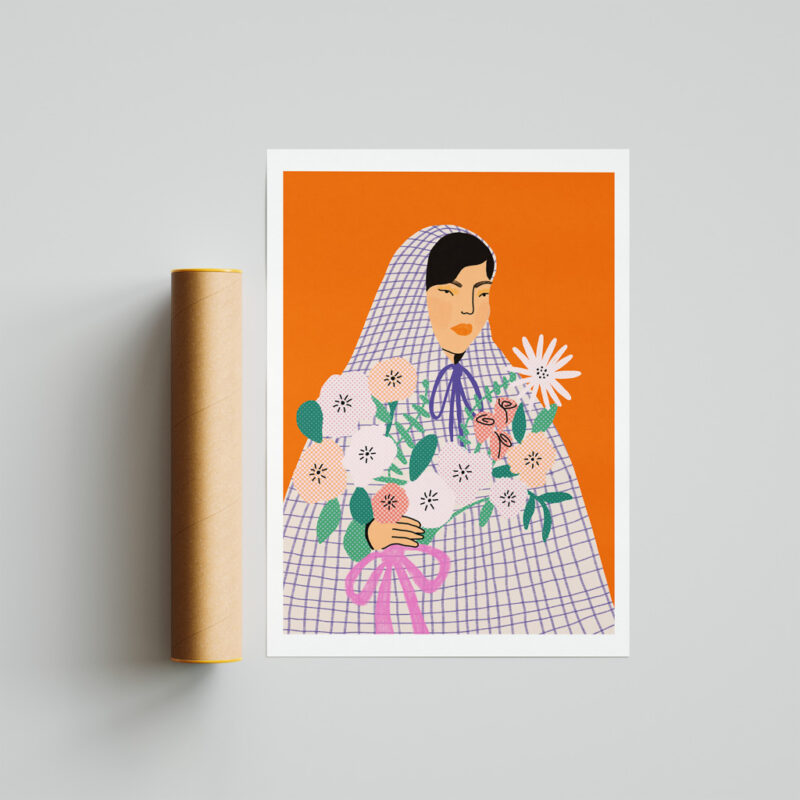 Flower Shopping Art Print portrays a girl buying flower