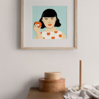 Girl With Apple Art Print portrays a girl holding an apple