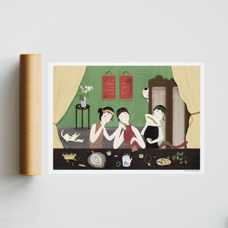 Gossip Girls Art Print portrays three girls chewing betel nut and have a conversation