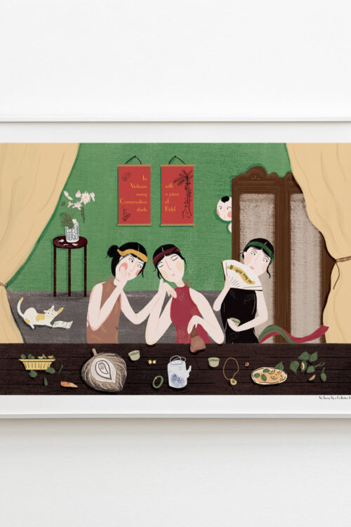 Gossip Girls Art Print portrays three girls chewing betel nut and have a conversation