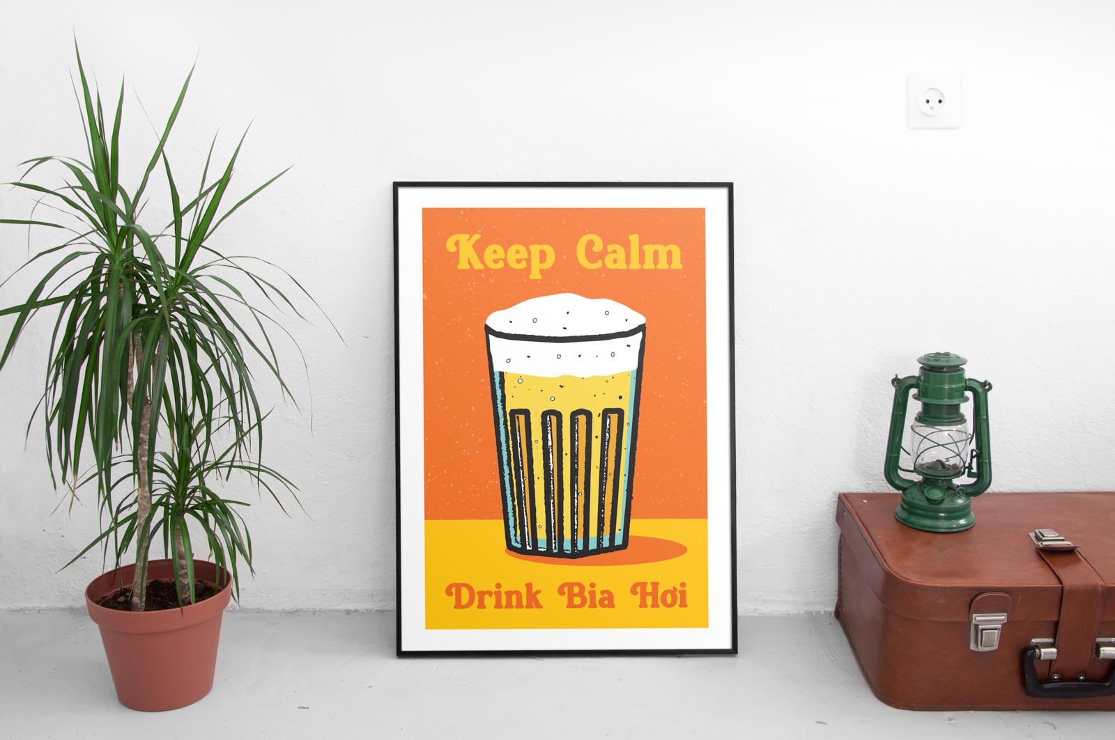 Keep Calm and Drink Bia Hoi art print portrays a glass full of Bia Hoi
