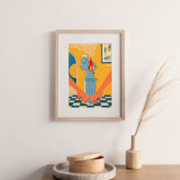 Fire On Art Print portrays couples gazing at a sculpture