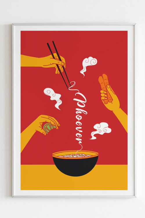 Phoever art print portrays enjoying a bowl of pho