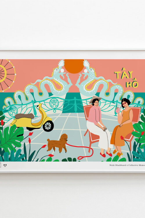 Tay Ho Double Dragons Art Print portrays two girls having a cocktail and chillin by the iconic Tay Ho Double Dragons