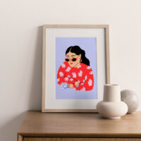Tea Time Art Print portrays a girl drinking afternoon tea