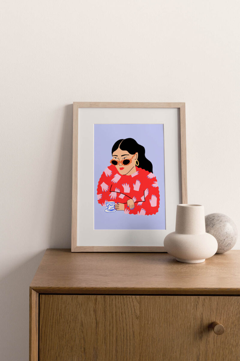 Tea Time Art Print portrays a girl drinking afternoon tea