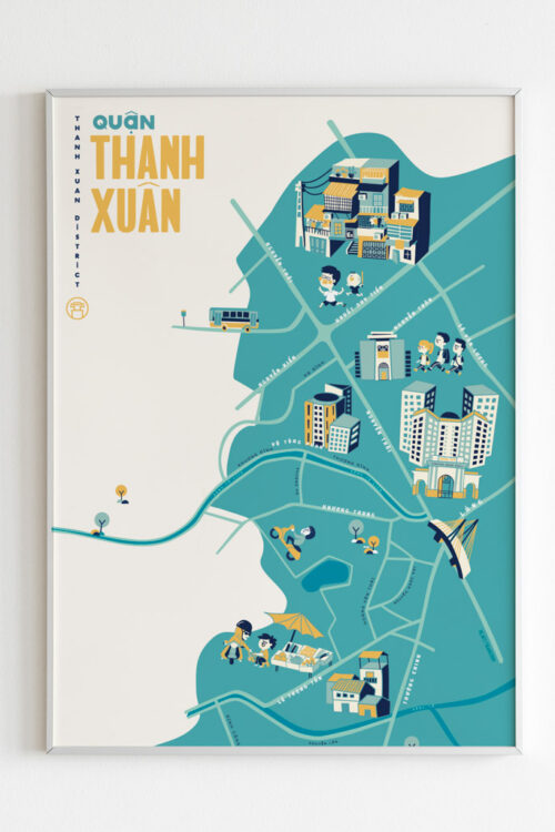 Thanh Xuan District Illustrated Map portrays iconic landmarks around Thanh Xuan