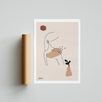 The Glance art print portrays a girl hiding face with the vase