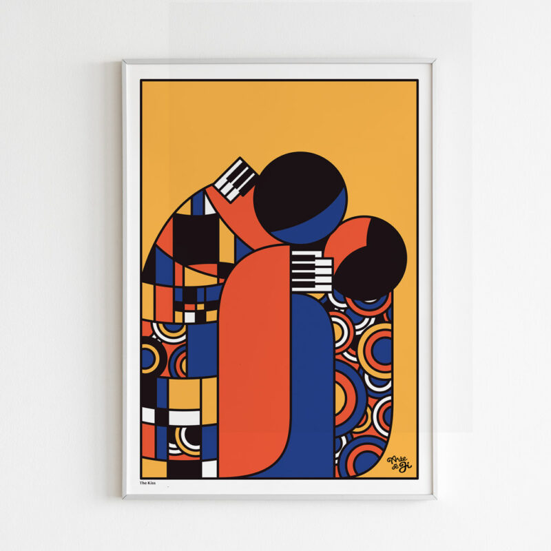 The Kiss Art Print reinterpreting the iconic paintings such as The Kiss by Gustav Klimpt