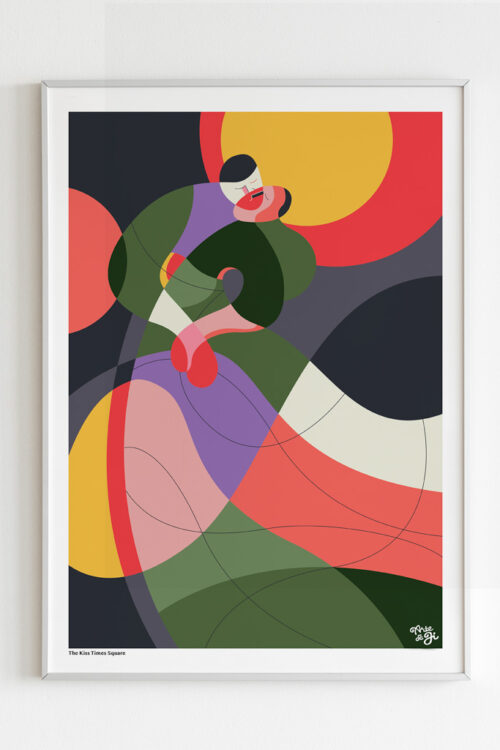 The Kiss art print reinterpreting the iconic paintings such as The Kiss by Gustav Klimpt