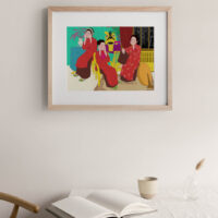 Three wise Women art print portrays The North Vietnamese women in traditional ‘ao dai’ using the concept of Three Wise Monkeys