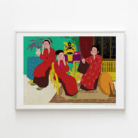 Three wise Women art print portrays The North Vietnamese women in traditional ‘ao dai’ using the concept of Three Wise Monkeys