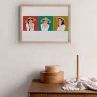 Three Wise Women art print portrays Three Vietnamese women in traditional ‘ao dai’ using the concept of Three Wise Monkeys
