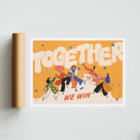 Together We Win Art Print portrays five girls dancing together