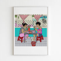 Com Hen Art Print portray two lady eating baby basket clams rice is a Vietnamese rice dish originating in Hue