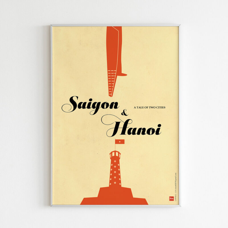 Vietnam Posters-A Tale of Two Cities Poster portrays two iconic tower of Hanoi and Saigon