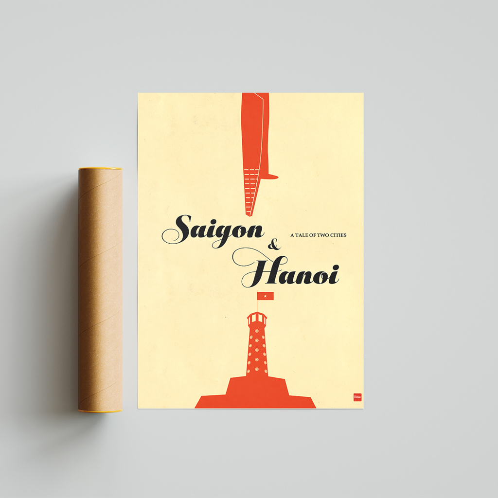 Vietnam Posters-A Tale of Two Cities Poster portrays two iconic tower of Hanoi and Saigon