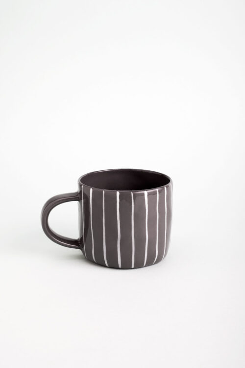 Charcoal Ceramic Kangra Cup with ivory stripe is made in Bat Trang Ceramic Village