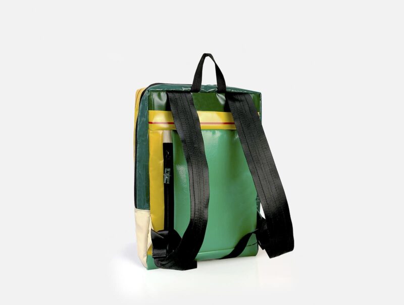Recycled Backpack stripes of Yellow Red Green Color made in Vietnam