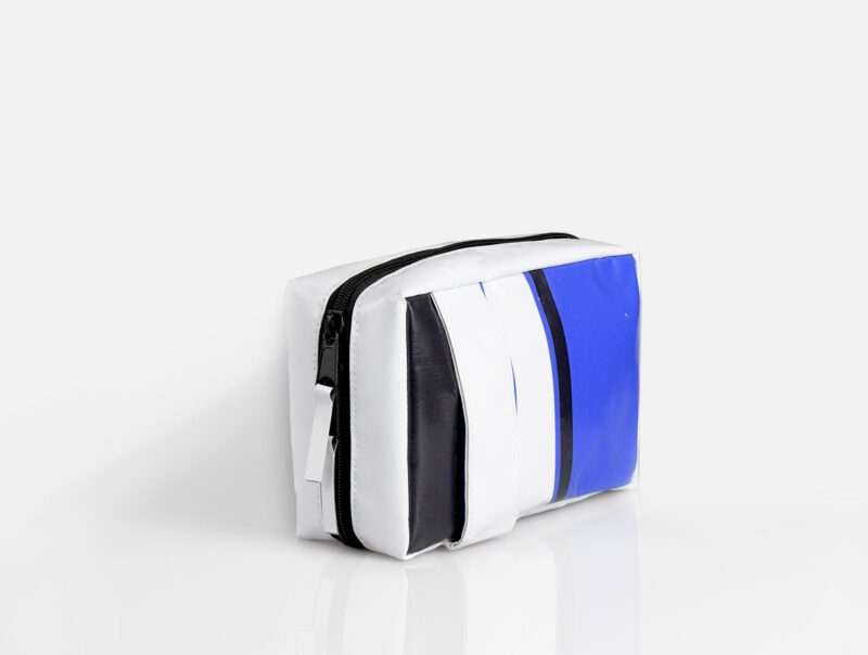 Recycled Toiletry bag White & Blue Stripes Color